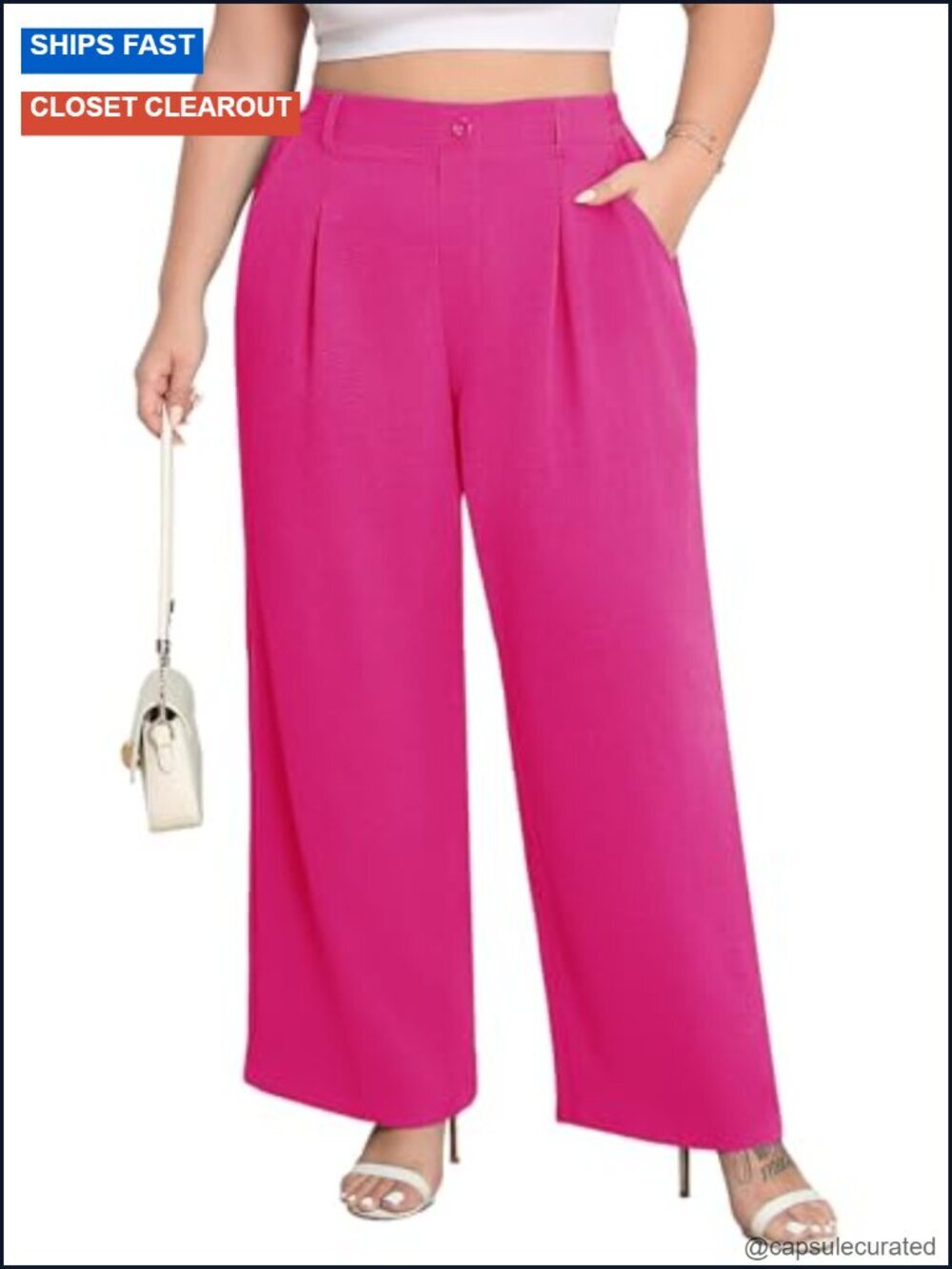 Plus Size Wide Leg High Waist Elastic Pull on Pants Palazzo Trousers
